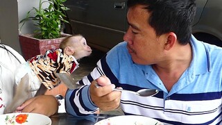 Beautiful Little boy Maki refreshingly Eat Lunch With Dad first time// Maki Love Dad So Much