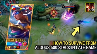 HOW TO SURVIVE FROM ALDOUS (500 stacks) IN LATE GAME | BRUNO BEST BUILD AND EMBLEM MLBB