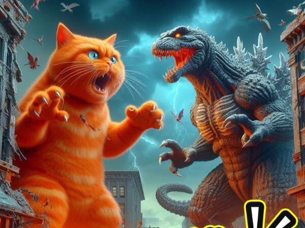 Little Orange Cat Battles Godzilla
