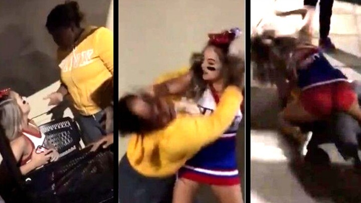 Klasik: Bermain kecil menang besar! Gadis pemandu sorak cantik diintimidasi oleh wanita kulit hitam 