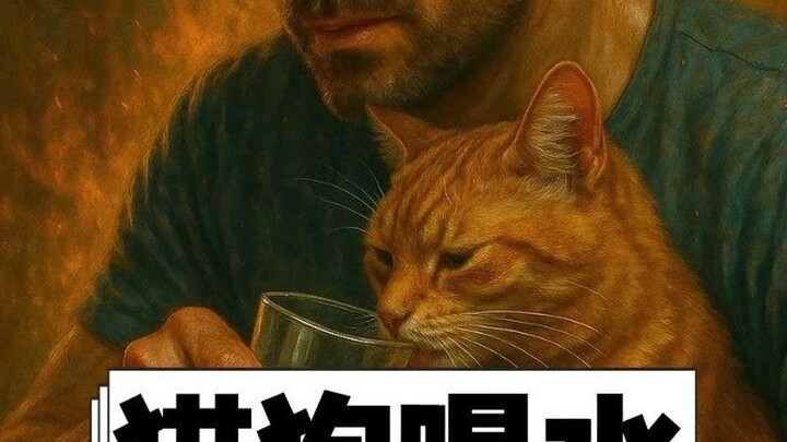 Perbandingan gerakan lambat kucing dan anjing saat minum air, setelah menontonnya aku langsung terta