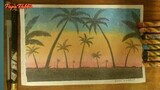 How to draw using oil pastel a coconut trees and banana tree