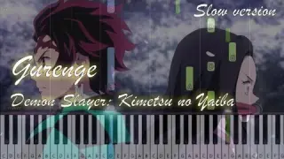 Demon Slayer: Kimetsu no Yaiba OP - Gurenge (紅蓮華) - LiSA (SLOW MEDIUM Piano Tutorial)