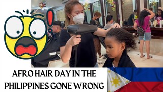 DISASTER AFRO HAIR DAY IN THE PHILIPPINES| TRYING A FILIPINO SALOON WITH OUR AFRO HAIR| AMBW VLOGS
