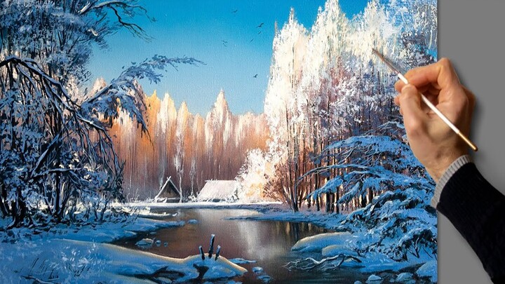 [Acrylic Painting] Snow-Covered Dense Forest — A Hyper-Realistic Landscape with Exquisite Light and 