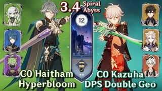 C0 Alhaitham Hyperbloom & C0 Kazuha DPS Double Geo | Spiral Abyss 3.4 - Floor 12 9⭐| Genshin Impact