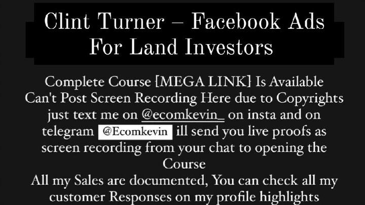 Clint Turner – Facebook Ads For Land Investors course is available at low cost intrested