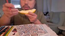ASMR EATING HONEY DEW MELON & COLORING MANDELA ART