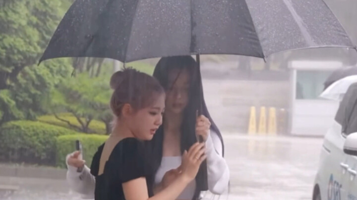 [Youning] Sister Liu shields Ningning with an umbrella as she helps her into the car