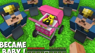 ฉันกลายเป็น A BABY TO HIDE OF THE POLICE ใน Minecraft ! เลมอนคราฟเด็ก !