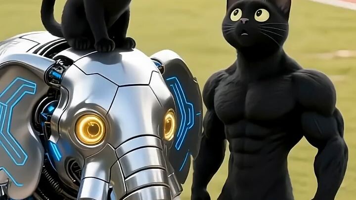 The fat orange cat builds a large mechanical elephant #funny #animation #animals #cartoon #aicat