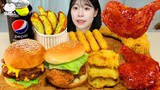ASMR MUKBANG| 직접 만든 햄버거 양념치킨 치즈스틱 먹방 & 레시피 FRIED CHICKEN AND HAMBURGER EATING