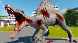 T-REX vs SPINOSAURUS vs INDORAPTOR BREAKOUT AND FIGHT - Jurassic World Evolution 2
