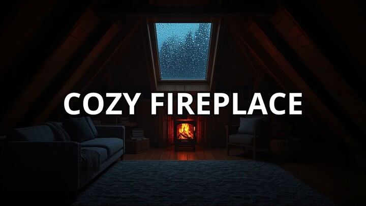 Fireplace and Rain in the Attic 🪵 Crackling Fire ASMR for Reading and Relaxing