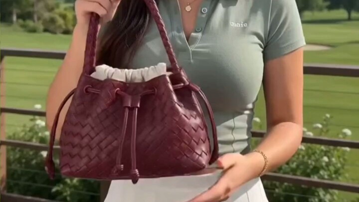 Elegant Burgundy Woven Handbag | Stylish Summer Fashion Look 👜✨