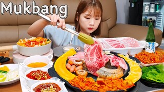 🥩돼지모듬구이+김치찌개정식🍲 삼겹살,목살,항정살구이에 새우구이+계란찜+콘치즈를 태워?! 바베큐먹방 FT.청하 MUKBANG ASMR EATINGSHOW REALSOUND 요리먹방