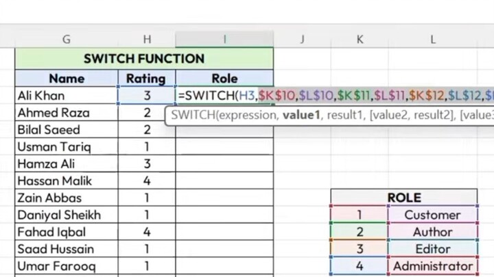 Switch Function in Excel