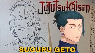 menggambar karakter suguru geto dari anime Jujutsu kaisen
