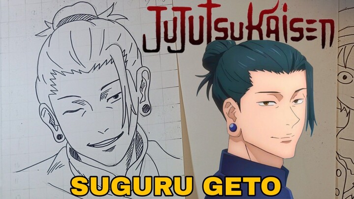 menggambar karakter suguru geto dari anime Jujutsu kaisen