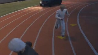 Running a 1,000-meter race with my dormmate in GTA—hilarious! (Oh my gosh, you're trying to pull a s