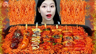 ASMR MUKBANG| 직접 만든 불닭볶음면 양념치킨 소세지 먹방 & 레시피 FRIED CHICKEN AND FIRE NOODLES EATING