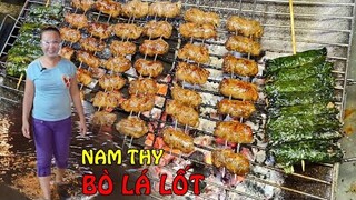 NAM THY bán bò lá lốt trong mưa, đường bị ngập nước - Ẩm thực Cha Rồng