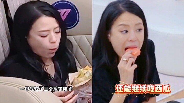 A female celebrity ate three jianbing guozi in one go, then claimed she hadn’t eaten much. Lizi’s re