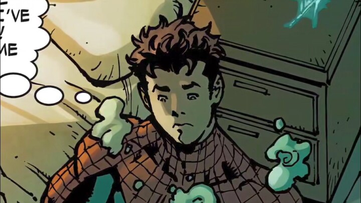 Peter rushes to a job interview and bumps into the villain along the way, fighting while on a phone 