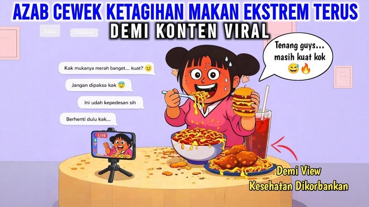 AZAB CEWEK KETAGIHAN MAKAN EKSTREM TERUS DEMI KONTEN VIRAL  ANIMASI AZAB