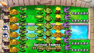 part25 | 1-22 Flags Survive Endless Survival with muti plants | Plants vs Zombies | mod