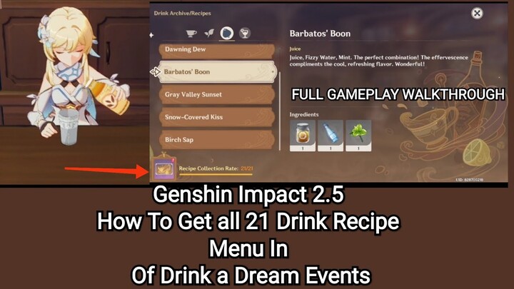 Genshin Impact - How To Unlocked all 21 Drink Recipes In Of Drink A-Dreaming Events to get Name Card