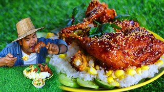 Cooking Chicken bbq with Rice - Fried Chicken with corn n rice