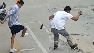 A mouse tried to sneak into a resident's house, but a young man seized the perfect moment and kicked