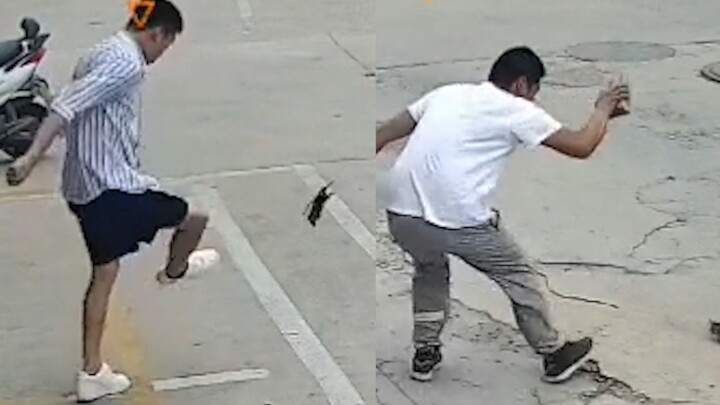 A mouse tried to sneak into a resident's house, but a young man seized the perfect moment and kicked