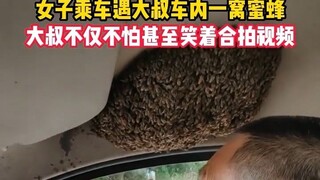 女子乘车遇大叔车内一窝蜜蜂，大叔不仅不怕甚至笑着合拍视频