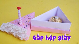 Cách làm hộp quà bằng giấy hình bánh kem cực dễ - Cách Gấp Hộp Quà đơn giản Gấp giấy Origami