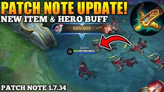 UPDATE!! NEW ITEM, HANABI BUFF, MIYA BUFF, MOSKOV BUFF, NATAN BUFF! PATCH NOTE 1.7.34 - MLBB