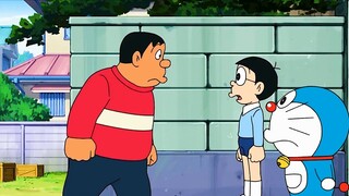 Doraemon: Nobita memakan permen peredam suara, dan suaranya terdengar dengan penundaan 10 menit.