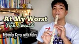 (Easy) AT MY WORST (Pink Sweats) Flute Recorder Cover with Recorder Letter Notes | Flute Notes