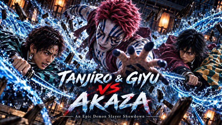 AIGC Tanjiro Kamado and Giyu Tomioka VS Akaza