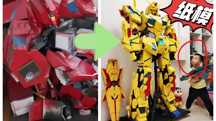 Meledak hati selama 2 bulan! Model kertas Gundam Unicorn sepanjang 2 meter yang dibongkar anak saya 