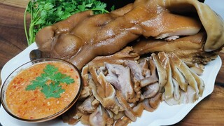 เมนูสร้างอาชีพ หัวหมูต้ม พร้อมสูตรน้ำจิ้มสามรส รสเด็ด ทำกินได้ทำขายรวย