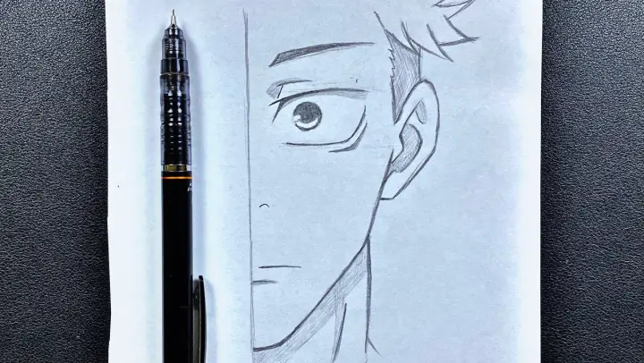 Anime sketch | how to draw itadori half face step-by-step easy