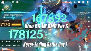 Xiao C6 365% Crit DMG Showcase - 1M DMG Per S Never-Ending Battle Day 7 - 7170 Score