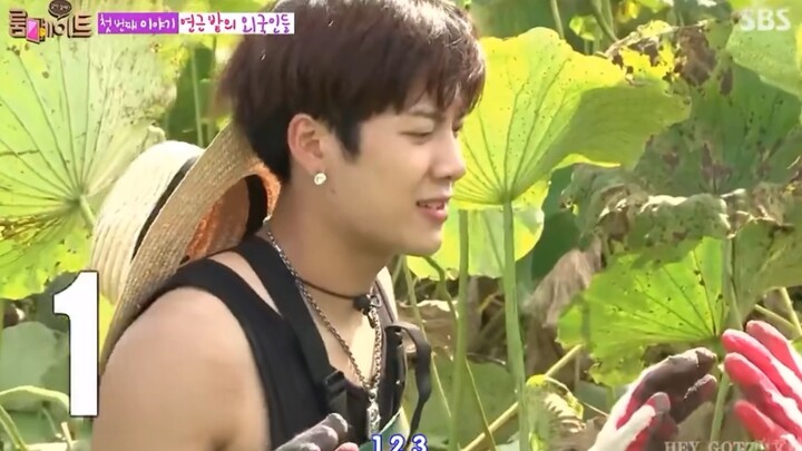 Here's a joke: Jackson Wang digging for lotus roots.