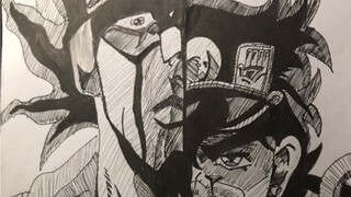 Simple drawing of Jotaro and Star Platinum