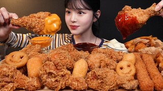 SUB)바삭끝판왕 BBQ 핫황금올리브치킨 먹방!🍗 닭껍질튀김, 새우스틱까지 양념에 푹푹 찍어먹기 Crispy Fried Chicken Mukbang Asmr