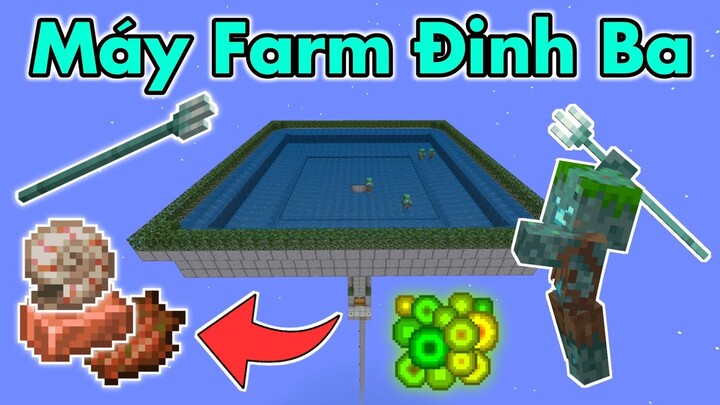 Cách Làm Máy Farm Đinh Ba Trong Minecraft PE 1.19 | Farm Kinh Nghiệm / Farm Mực / Farm Vỏ Ốc