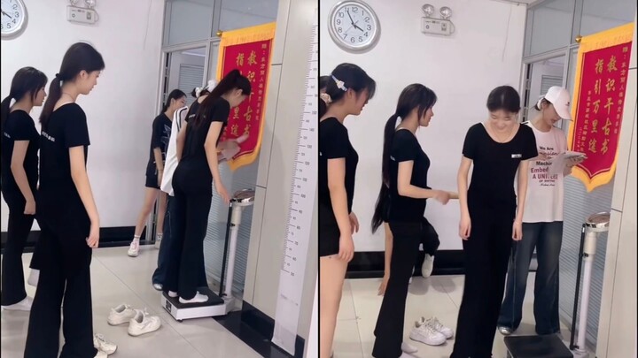 Daily training routine for fashion design students: weighing in during class