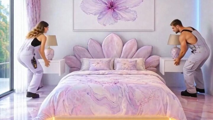 THIS BEDROOM IS SO IMPRESSIVE😱💜🌸Lavender Purple Floral Wave Epoxy Luxury Floor💜🌸 #epoxy